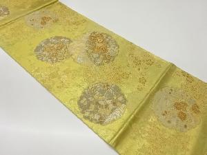 引箔雪輪に草花模様織出し袋帯